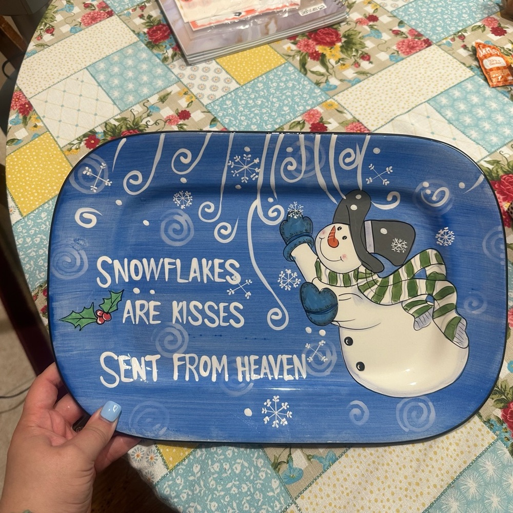 Holiday Snowman Serving Tray - Blue